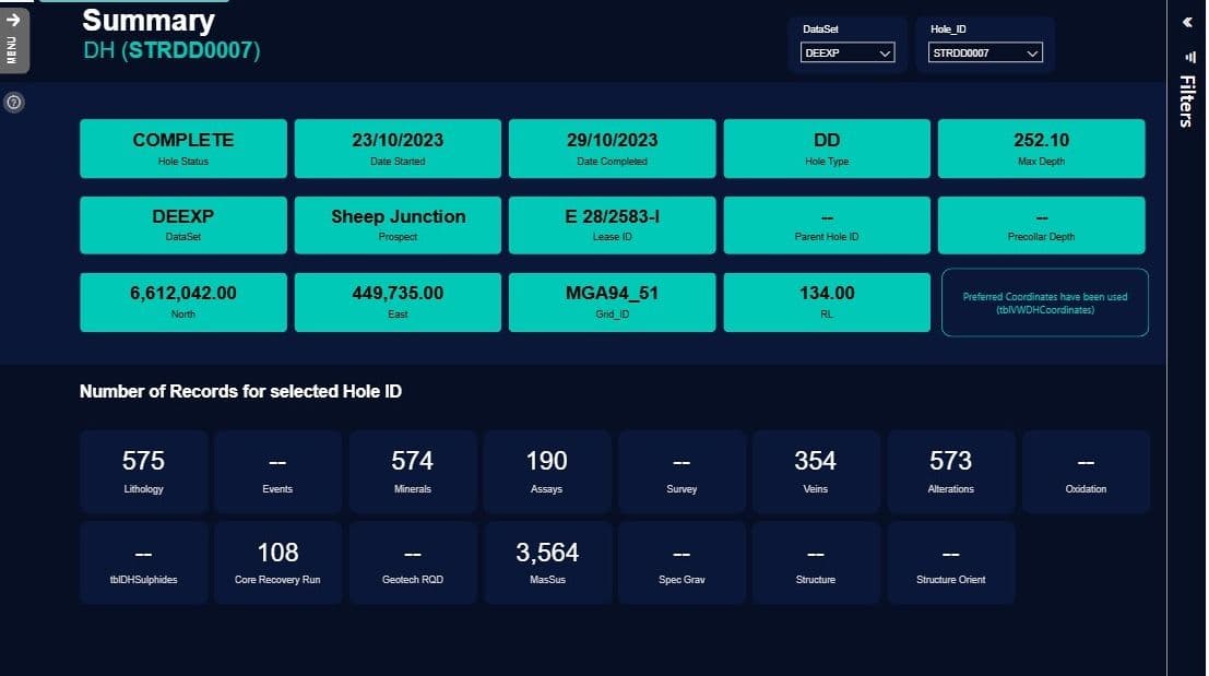 datasahed drillhole summary report